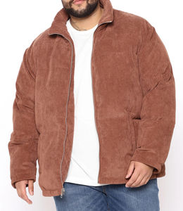 OEM Custom logo <b>Corduroy</b> Puffer Outerwear <b>Jackets</b> Men Stand Collar Loose Windproof Custom Warn Cotton Zip up Winter Brown - Product Image 1