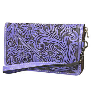 Pochette portefeuille en cuir de vachette vintage pour femmes bohèmes faites à la main RFID Unique Texture de cheveux à rabat usiné à la main mode dame - Product Image 1