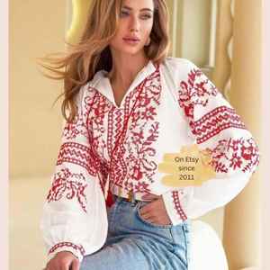 Women's Elegant <b>White</b> Best Quality <b>Blouse</b> Traditional Ukrainian Style Sweet <b>Embroidered</b> Heritage Wear with Lace Decoration - Product Image 4