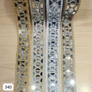 Custom Embroidered Mirror <b>Ribbon</b> Lace <b>for</b> Sarees, Blouses, Dupattas Traditional Hand Mirror Work Lace <b>for</b> Wedding Costumes - Product Image 1