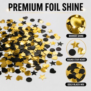 Metallic Foil Confetti Gold Black Star Heart Round 1-2.5cm Table Scatter <b>Balloon</b> Fill Party <b>Decoration</b> - Product Image 4