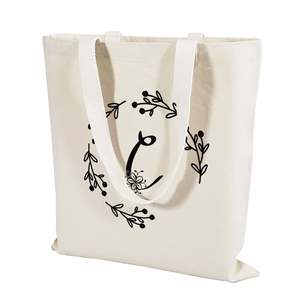 <b>Large</b> Capacity 'C' Initial <b>Canvas</b> Tote <b>Bag</b> Fashionable Initials <b>Bags</b> with Zipper Closure Cotton Lining Custom Logo Solid Color - Product Image 2