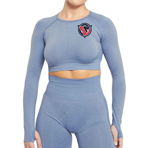Haut de yoga sans couture à manches longues pour femmes haut court de fitness d'été avec logo personnalisé vêtements actifs pour vêtements d'entraînement - Product Image 5