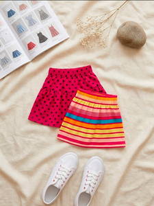 Ensemble de 2 jupes mini mignonnes pour tout-petits et filles - Pack de jupes rayées roses et colorées (tailles 2T-10) - Product Image 1