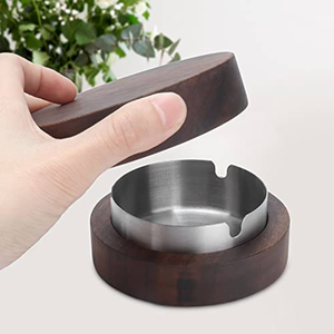 ที่เขี่ยบุหรี่แบบพกพา ทรงกลม ทำจากไม้ สไตล์อเมริกัน ไร้ควัน สำหรับบุหรี่และซิการ์ พร้อมฝาปิด ใช้กลางแจ้ง ส่วนตัว - Product Image 5