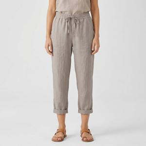 Pantaloni Midi Larghi a Vita Alta in Lino 100% Traspirante, Stile Casual Estivo con Taglio a Palloncino e Coulisse - Product Image 3