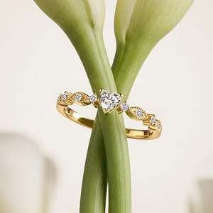 Jeulia 18K Gold Plated Vintage Milgrain <b>Thin</b> Band Heart Promise <b>Ring</b> - Product Image 4