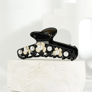 DOWELL Vente en gros Style français Acétate <span class=keywords><strong>Perle</strong></span> Fleur <span class=keywords><strong>Pince</strong></span> <span class=keywords><strong>à</strong></span> cheveux Épais Requin <span class=keywords><strong>Pince</strong></span> pour femmes Élégant Porte-<span class=keywords><strong>chignon</strong></span> pour tête arrière - Product Image 2