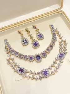 Ensemble de bijoux de mariée élégant et classique en acier inoxydable plaqué argent avec cristaux et strass pour les anniversaires et les événements du soir - Product Image 6