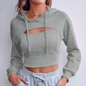 Más Popular Pullover Crop Top Hoodie Mujeres de gran tamaño personalizado Mujeres Crop Top Hoodies para la venta - Product Image 3
