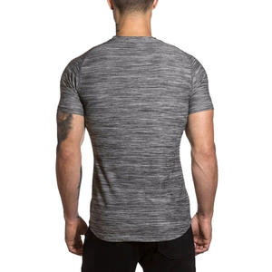 OEM Vente en gros 95% coton 5% élasthanne Hommes Slim Fit Tee Shirt Long Drop ourlet incurvé Col rond Muscle Fitness Hommes Gym T-Shirts - Product Image 2