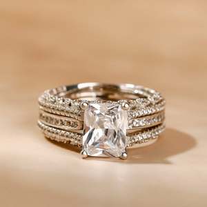Ensemble de bagues de fiançailles Jeulia en argent sterling à taille radiant interchangeable - Product Image 4