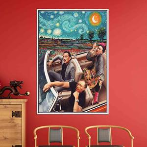 Modern <b>Canvas</b> Print: Vibrant Artwork Inspired by Frida, Van Gogh, Dali,WHITE <b>FRAMED</b> <b>CANVAS</b> - Product Image 1