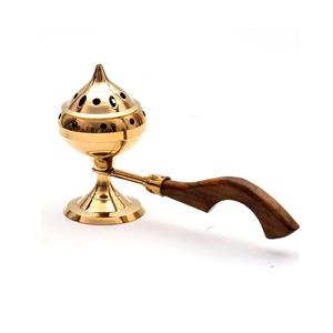 Brûleur d'encens en laiton en métal fabriqué à la main avec manche en bois pour la maison Puja et cadeaux Bouchon d'anis étoilé Articles religieux - Product Image 1