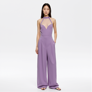 2026 Custom Summer Fashion Chic One Piece High Waist Sleeveless Halter Lace Purple <strong>Jumpsuit</strong> for Women - Product Image 6