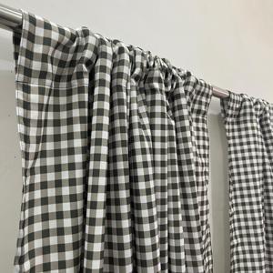 Ventanas de hotel extralargas de estilo moderno Panel de cortina de bolsillo de barra de lino verde salvia Gingham lavado a la piedra personalizable para todas las estaciones - Product Image 5