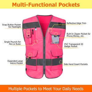 Hi Vis-chaleco reflectante de seguridad para hombres y mujeres, chaleco reflectante de alta visibilidad con 9 bolsillos, con tiras reflectantes, 2022 - Product Image 3