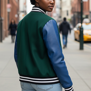 Hot Selling Custom Made 100% Wool Sheep Skin Leather Sleeves <b>Quilted</b> Varsity College <b>Jacket</b> with Embroidery Logo - Product Image 5