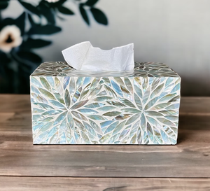 Bandeja de Nácar con Asas, 6 Posavasos y Caja para Pañuelos, Bandeja de Servicio Mop de la India - Product Image 1