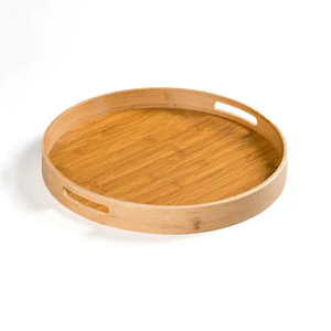 Natural Round Wood Eco-Friendly Serving Tray with Handles Extra Large <b>for</b> Food Storage Party Wedding Picnic - Product Image 5