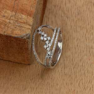 Bague de mariée en diamant naturel de taille ronde en or massif 14 carats Bague en diamant écologique Ensemble de pavés d'éternité Bague de fiançailles pour H - Product Image 6