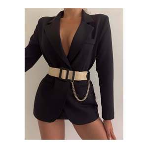 Ceinture élastique pour femme avec boucle chaîne, ceinture pour veste, ceinture pour chemise, ceinture pour robe - Noir - Product Image 2