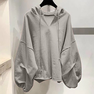 Sudadera de manga larga con capucha y cuello en V de Color sólido a la moda informal para mujer, ropa de invierno ecológica - Product Image 1