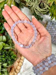 Blue Chalcedony Beaded <b>Bracelet</b> Stylish Gift for Throat and Third Eye Chakra Healing for Engagement - Product Image 3