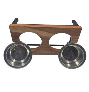 Handmade Wooden Pet Feeder Stand with Food Grade <b>Steel</b> <b>Bowls</b> - Product Image 1