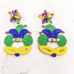 Joyería de Mardi Gras, Accesorios de Bordado con Cuentas, Pendientes Hechos a Mano con Cuentas, Cuentas de Colores - Product Image 1