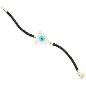 925 Sterling Silver Evil Eye <b>Bead</b> <b>Bracelet</b> with Leather Cord Gift for Any Occasion - Product Image 3