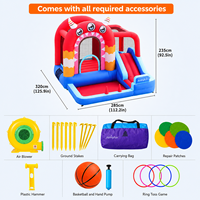 Château gonflable rouge pour enfants, usage intérieur/extérieur, 320x285x235cm, avec toboggan, jeu de lancer d'anneaux et piscine à balles, MOQ usine 50 unités