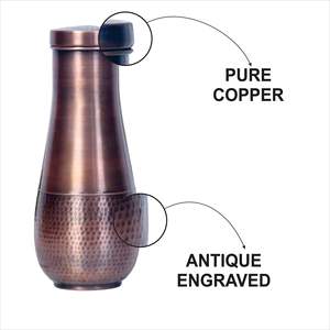 Botella de agua de dormitorio oxidada oscura de cobre de diseño martillado de aspecto antiguo con artículo de regalo de vidrio Drinkware Home Restaurant - Product Image 6