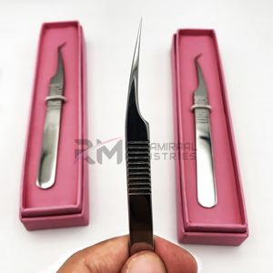 RMI nouveauté poignée longue pince à épiler pour Extension de cils en acier inoxydable argent pince à cils boîte d'emballage avec support - Product Image 4