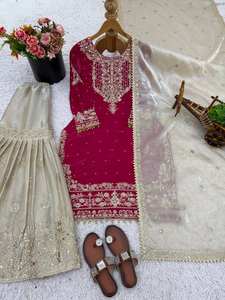 High Demand Latest Designer Light Weight Georgette Traditional Party Winter Kurti Sharara Dupatta for Ladies Available Wholesale - Product Image 3