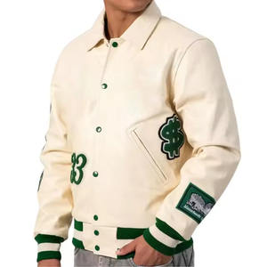 Chaqueta de béisbol unisex de longitud regular y mangas con logotipo personalizado bordado y etiqueta personalizada para hombre - Product Image 5