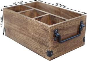 Porte-ustensiles de cuisine en bois avec 4 compartiments Organisateur d'ustensiles en bois pour couverts, serviettes, tasses, cadeaux pour la fête des mères - Product Image 4