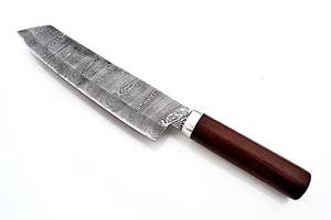 Coltello da Chef personalizzato di alta qualità con lama in acciaio damasco fatto a mano in acciaio inox coltello da cucina manico in legno e guaina in pelle