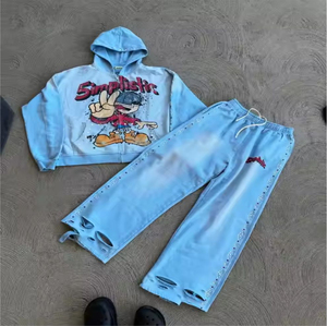 Sweats à capuche et pantalons empilés pour hommes avec logo personnalisé de fabricants OEM en vente - Product Image 2