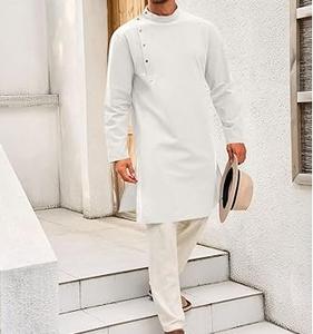 Haute qualité Top vente blanc grande taille coton Kurta pyjama afghan costume hommes traditionnel musulman islamique Punjabi robe nationale - Product Image 3
