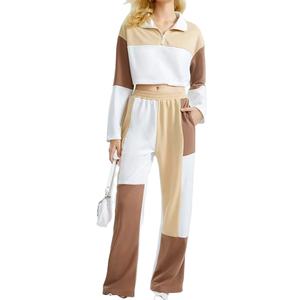 Chándal de algodón de alta calidad, chándal, cuello vuelto, manga larga, ropa informal, bloques de colores, conjunto de entrenamiento de secado rápido transpirable - Product Image 1