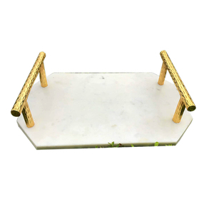 Bandeja de Servicio de Mármol Pulido de Extremadamente Alta Calidad, Hecha a Mano, Ecológica, Estilo Americano, con Asa de Metal para Bodas - Product Image 1