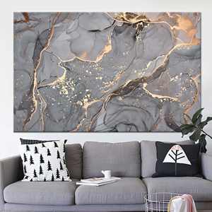 Toile d'art élégante en marbre gris et doré - Impression abstraite moderne, 1P : encadrée - Product Image 1