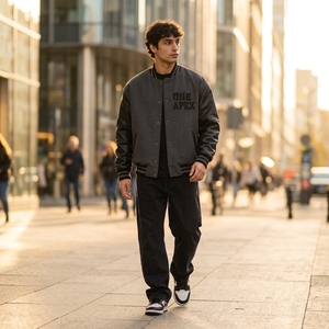 <b>Men's</b> Charcoal Grey Varsity <b>Jacket</b> Wool Body Real Leather Sleeves Blank Letterman <b>Baseball</b> <b>Jacket</b> OEM ODM - Product Image 5
