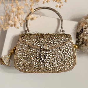 Pochette de soirée pour femme en laiton, mosaïque de verre, strass et cristaux, style Feng Shui, faite à la main, design personnalisé et sac sur mesure - Product Image 1
