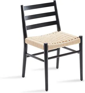 Silla Solid Ash Wood Frame Dining Chair Classic Design Armrest Woven Chair Rope Seat For Restaurant Wooden Chair