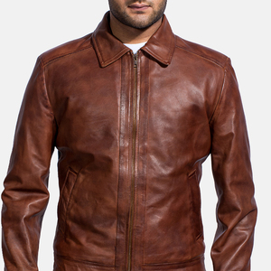 Chaqueta de cuero marrón para hombre más vendida 100% piel de oveja genuina estilo Vintage ropa informal larga para adultos con relleno de invierno - Product Image 6