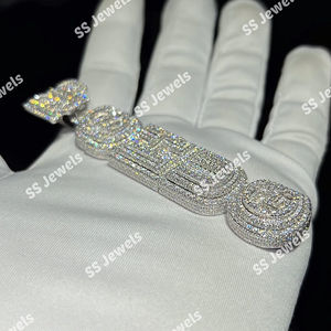 8.64 VVS1 Moissanite Bustdown Vertical <b>Letter</b> Personalized Rhodium Plated 925 <b>Silver</b> Iced Hip Hop Pendant Claw Setting <b>Necklace</b> - Product Image 3