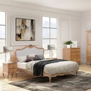 Cama Moderna con Cabecera Tapizada, Hecha de Madera de Caoba Sólida, con Altura Ajustable y Almacenamiento, para Uso en Interiores - Product Image 1