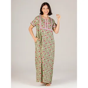 Women's 100% Pure Cotton Nightgown with Floral Leopard Print Evolove Sleepwear Elastic Waist Premium Soft <b>Lounge</b> <b>Dress</b> - Product Image 1